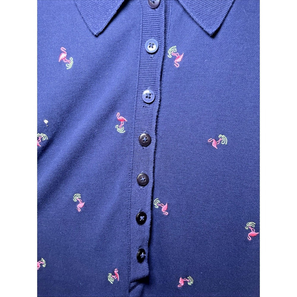 Talbots Polo Dress Womens L Blue Flamingo Embroidered AOP All Over Buttons - Picture 3 of 8